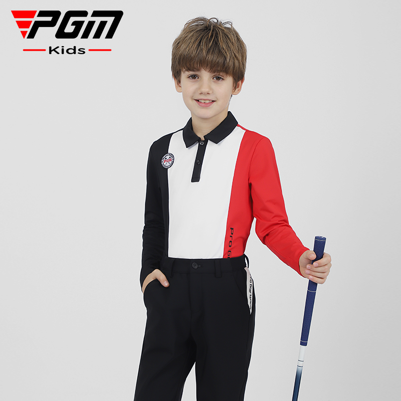 PGM儿童高尔夫服装秋冬季青少年长袖T恤童装男童衣服套装运动球服 - 图1