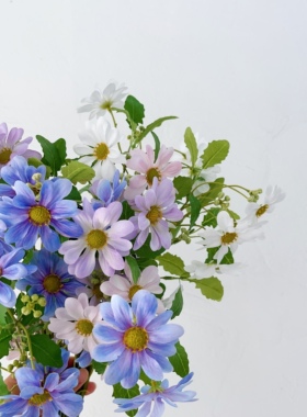 仿真花小雏菊蓝紫色自然系假花田园风格人造丝花婚礼造景装饰摆放