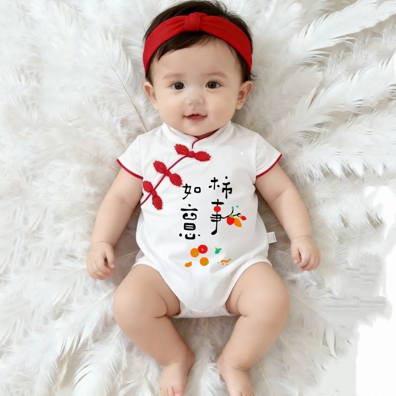 马年满月婴儿衣服夏装三角旗袍连体衣女宝宝百天周岁公主包屁衣薄,淘宝优惠券,粉丝福利购,淘宝优惠卷