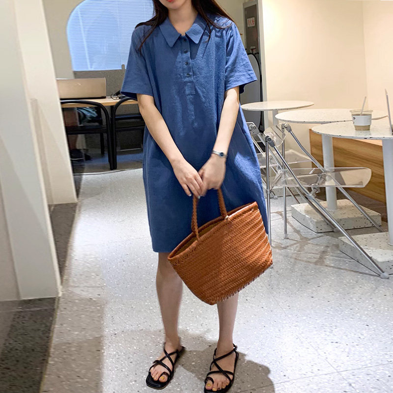 市舶司现货气质显瘦亚麻韩国连衣裙 市舶司连衣裙