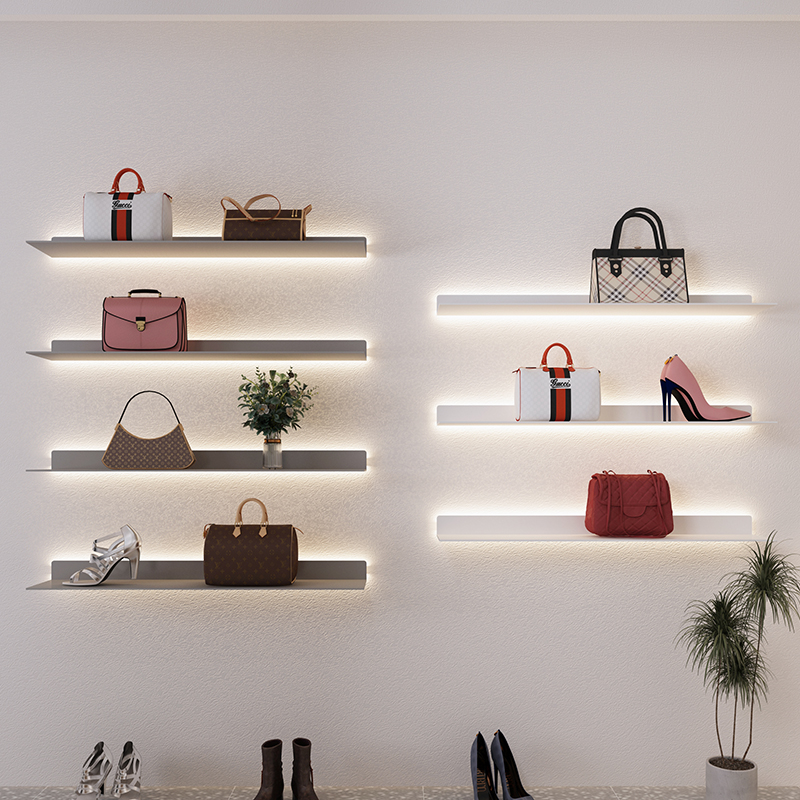 一字板发光墙上展示壁挂装饰隔板手办书架层板带灯置物收纳架简约 - 图1