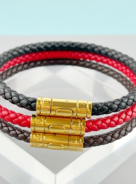 时尚皮绳手链男士朋克手环红色高级感简约情侣手绳男女礼物半成品