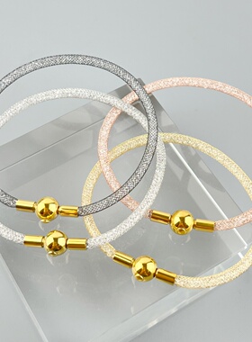 超闪设计钢丝网手链女超闪水晶颗粒装饰高级感百搭按扣手绳配饰品