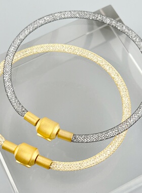 原创设计钢丝网手链女超闪水晶颗粒装饰高级感百搭磨砂金属扣手绳