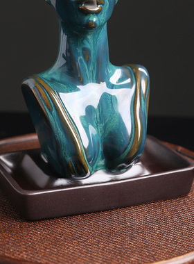 跨境陶瓷欧美美女雕像倒流香香炉创意美人檀香烟倒流香炉家居摆件