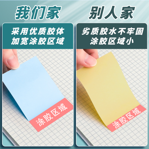 便利贴小学生办公用高颜值小条有粘性标签贴纸有粘性强初中生专用留言板可撕记事贴便签本纯色商务便签纸考研