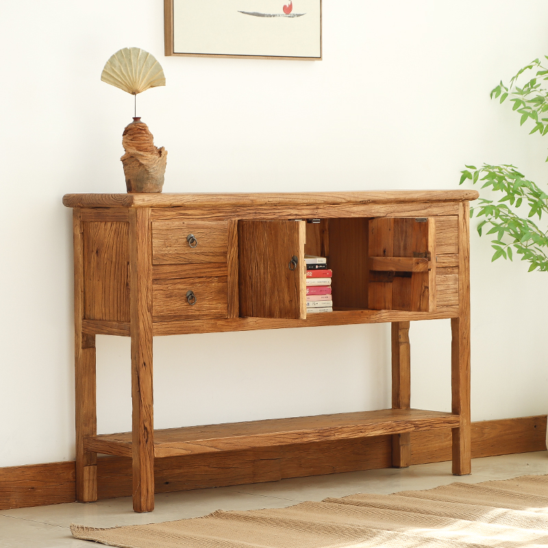 老榆木中式玄关柜实木老榆木门板入户隔断柜子门厅进户门靠墙玄关 - 图2