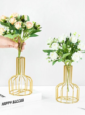 1Set Golden Vase Metal Flowers Pot Hydroponic Container Test