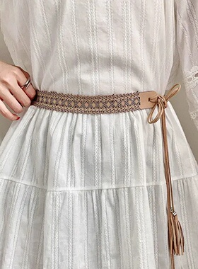 PU Leather Weaving Belt Women Waistband Vintage HollowCarved
