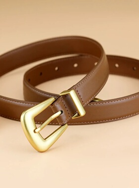 Genuine Leather Belt for Women Burgundy Leather With Gold