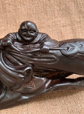 老款老油料老挝大红酸枝木老根雕如意弥勒佛像工艺品木雕佛拉钱袋