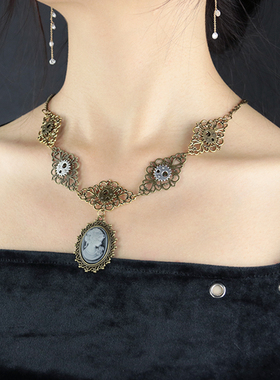 美人头蒸汽朋克饰品法式复古项链