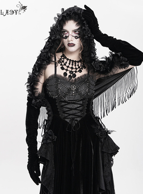 Devil Fashion恶魔时尚女装哥特黑色立体花朵披肩帽子头饰EAS031