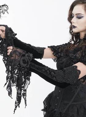 Devil Fashion恶魔时尚哥特绣花丝绒宫廷花网眼中长款女袖 GE035