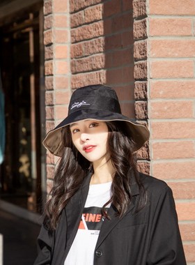 渔夫帽女遮阳帽双面太阳盆帽子