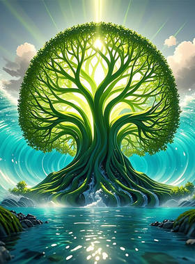 治愈心灵能量树自粘画客厅卧室内墙贴海报招财风景静心不干胶贴纸