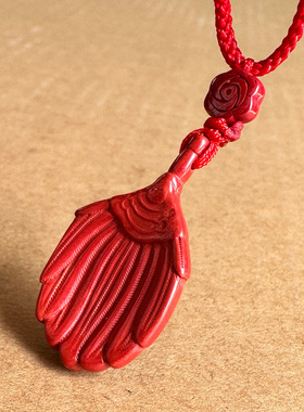 帝王红朱砂八角团扇吊坠