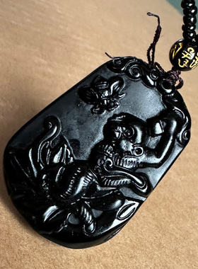 真品黑曜石十二生肖猴吊坠 男女金猴报喜j送宝挂件坠子朋友礼物