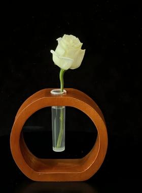 实木插花透明塑料管水养小花瓶