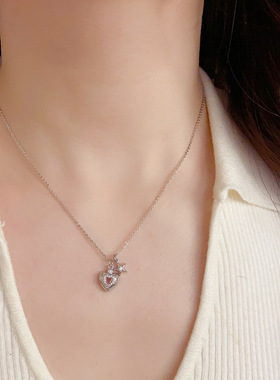 欧美跨境时尚镶钻金属爱心芒星项链气质轻奢独特设计感锁骨链批发