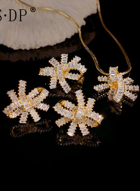 韩式时尚精致重工简约满钻蝴蝶结项链耳钉高级感气质轻奢胸针领针