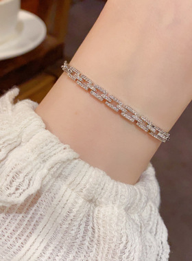 日韩轻奢锆石几何链条手环女精致时尚简约百搭高级感超闪手链批发