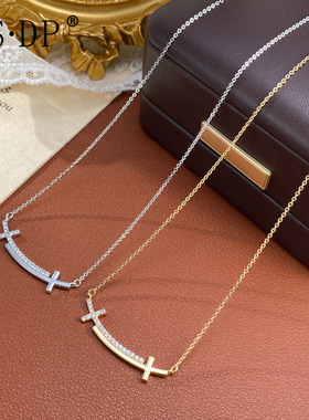 日韩时尚简约镶钻微笑项链精致轻奢气质百搭高级感超闪锁骨链配饰