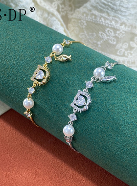 小众时尚甜美百搭锆石小猫吃鱼抽拉式手链精致轻奢简约设计感手饰