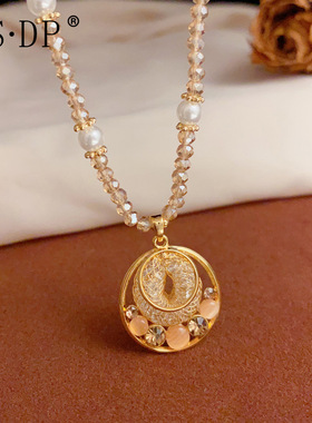 夏季新款金丝网状圈圈珍珠项链气质时尚个性轻奢高级感锁骨链配饰