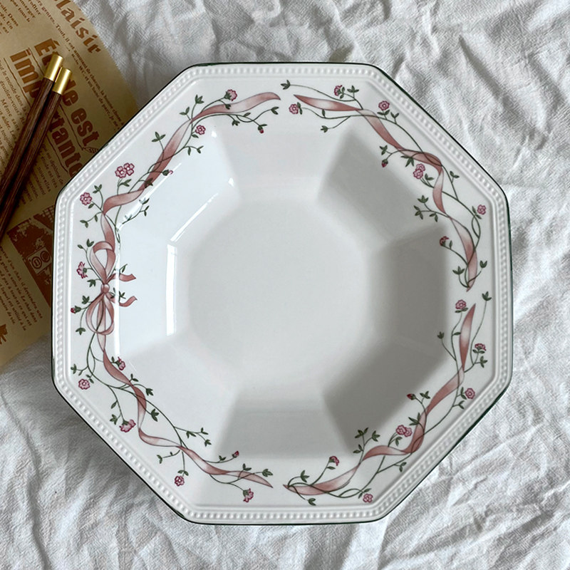 出口英国稀有八角多边形西餐盘清新复古牛排盘蔬菜沙拉碗茶具杯碟,淘宝优惠券,粉丝福利购,淘宝优惠卷