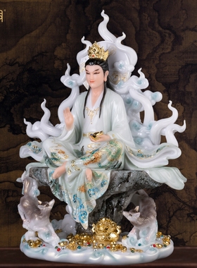 汉白玉九尾娘娘神像保平安摆件