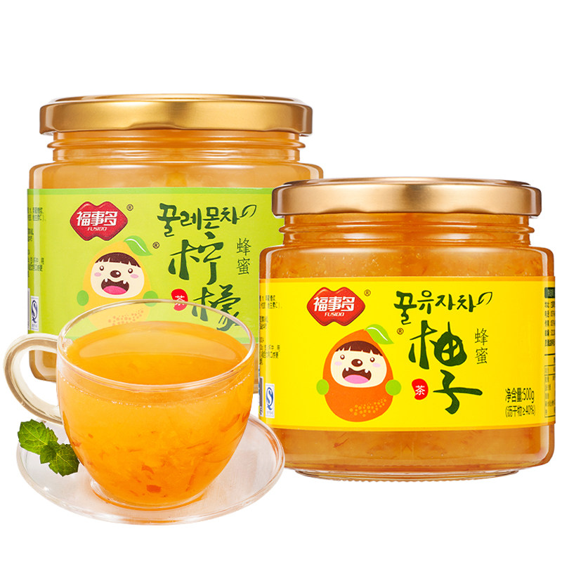 [送杯勺]福事多500g+柠檬茶柚子茶 福事多蜂蜜果味茶
