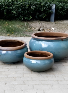 满釉粗陶花瓶金鱼缸装饰摆件