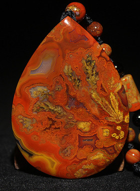 天然战国红南红玛瑙吊坠项链毛衣链长款男女挂件挂牌金草花配饰