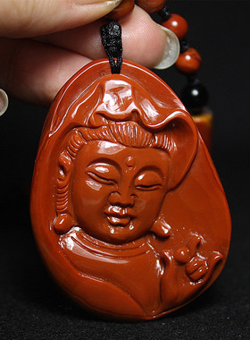 天然战国红南红玛瑙雕刻件观音吊坠项链毛衣链男女挂件挂牌饰品