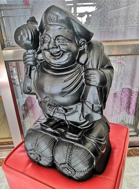 招财天然泰山玉大黑天旺财摆件