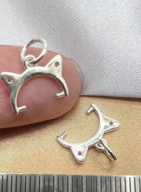 s925纯银猫头扣吊坠扣头玉坠扣扣子diy翡翠吊坠扣银扣头项链扣