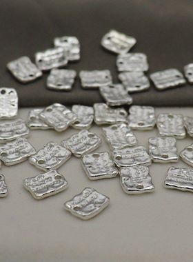 S925纯银几何方牌吊坠英文字母牌挂件手链项链坠子配件红绳挂件