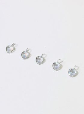 s925纯银炫彩渐变爱心吊坠饰品配件挂件diy项链手链挂坠足银银饰