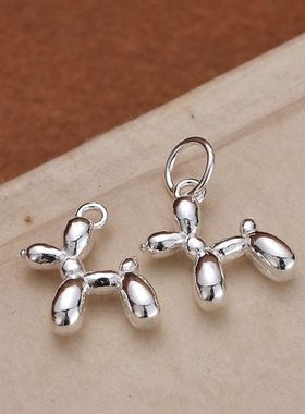 S925纯银饰品配件小拖鞋吊坠气球狗挂件手工手链diy串珠项链配饰