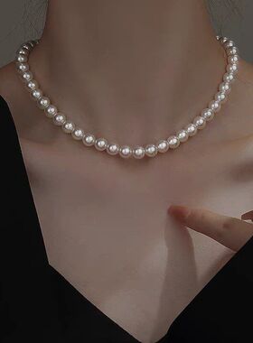 施家珍珠磁吸扣项链女2026新款爆款颈链毛衣链轻奢小众叠戴锁骨链