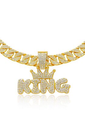 欧美嘻哈KING皇冠字母吊坠项链