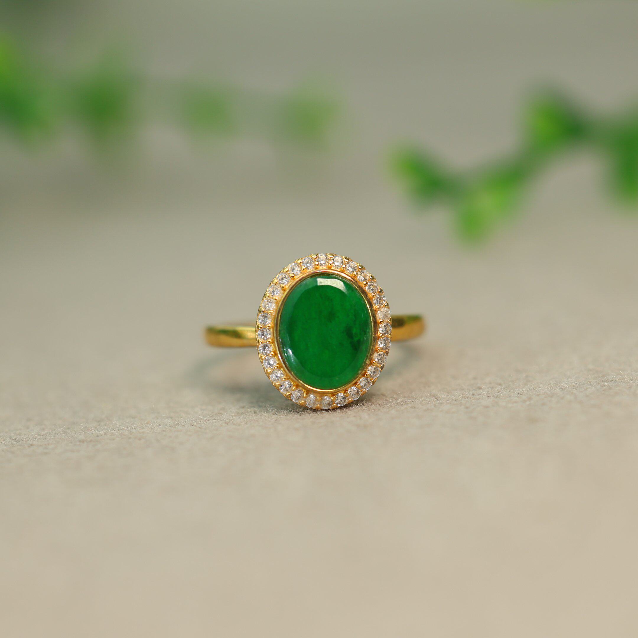 Myanmar natural grade A jadeite oval cabochon ring