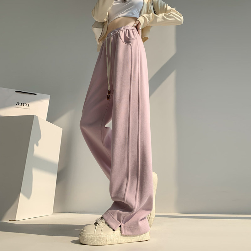 大码加绒侧开叉阔腿裤胖mm女2025秋冬新款高腰垂感加厚休闲运动裤,淘宝优惠券,粉丝福利购,淘宝优惠卷