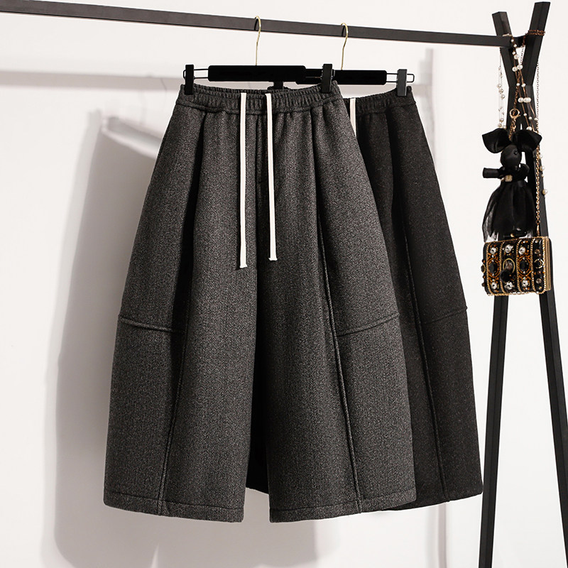 大码胖妹妹加绒毛呢阔腿裤女冬季高腰显瘦宽松小个子休闲八分靴裤,淘宝优惠券,粉丝福利购,淘宝优惠卷