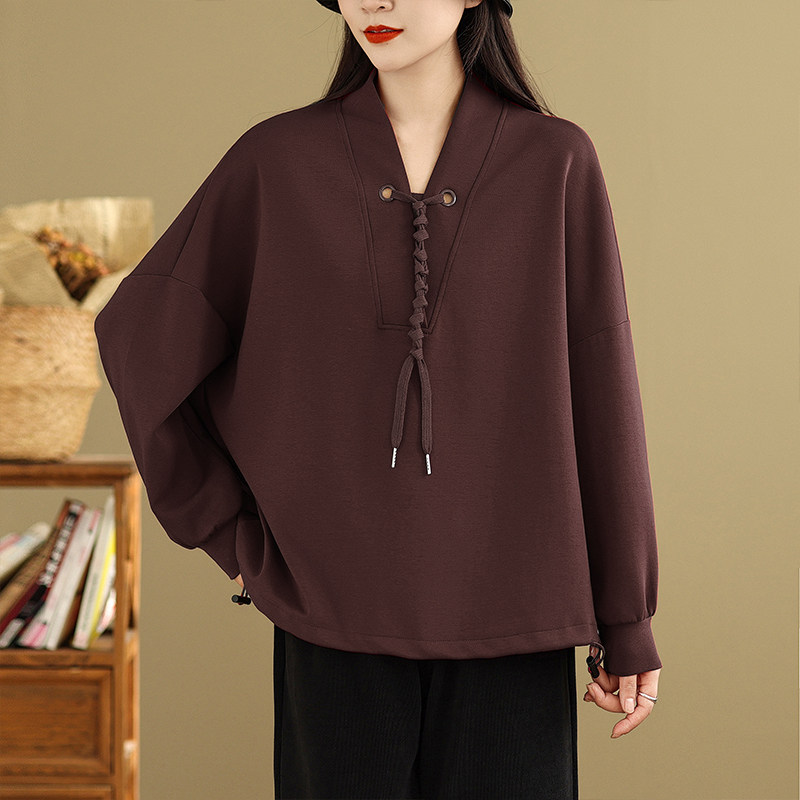 秋冬设计感绑带纯色长袖卫衣胖mm大码女装气质V领百搭休闲上衣潮,淘宝优惠券,粉丝福利购,淘宝优惠卷