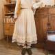 Sweet forest style lace splicing skirt women's spring dress fat mm elastic waist cover span slimming A-line large hem mid-length skirt
