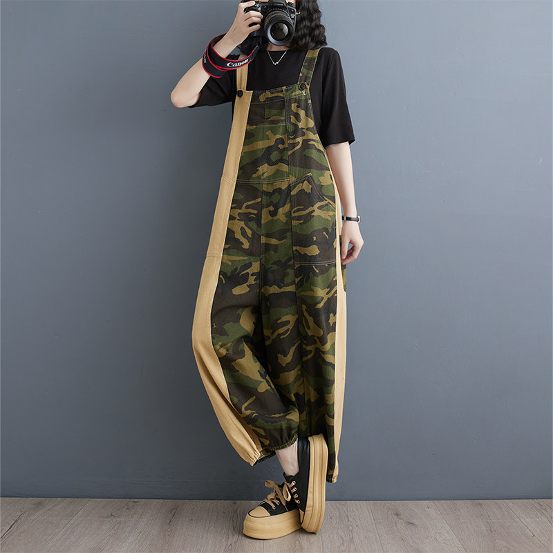 小菲家~2024春季新款宽松大码迷彩撞色牛仔背带裤女士工装连体裤,淘宝优惠券,粉丝福利购,淘宝优惠卷