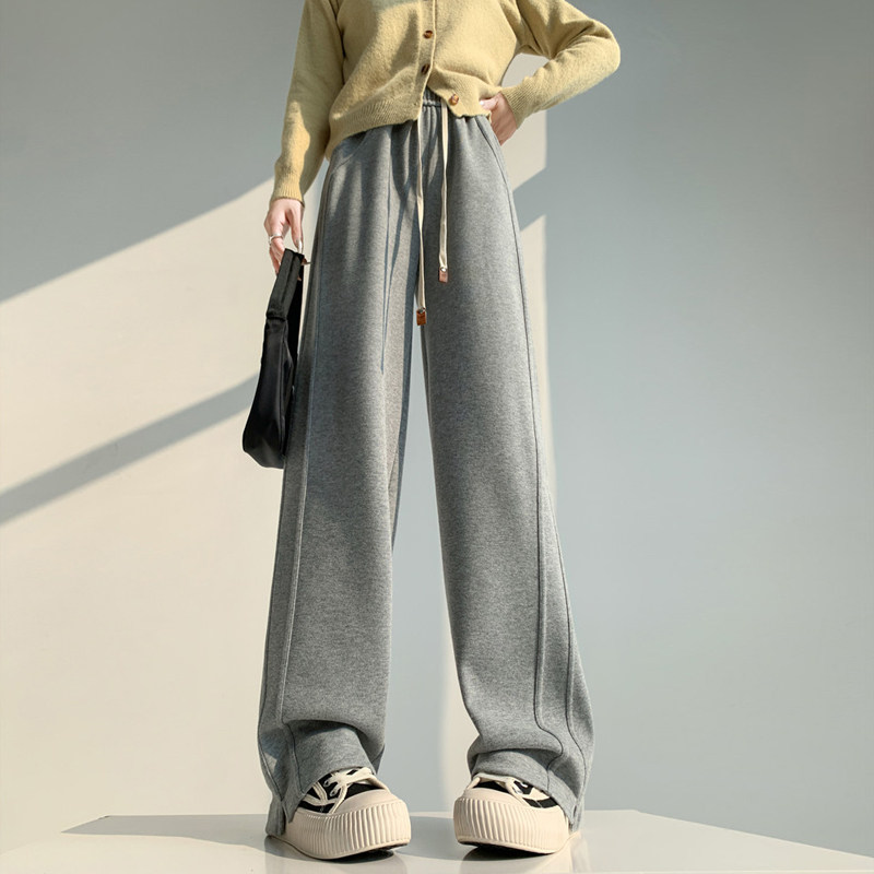 大码加绒侧开叉阔腿裤胖mm女2025秋冬新款高腰垂感加厚休闲运动裤,淘宝优惠券,粉丝福利购,淘宝优惠卷