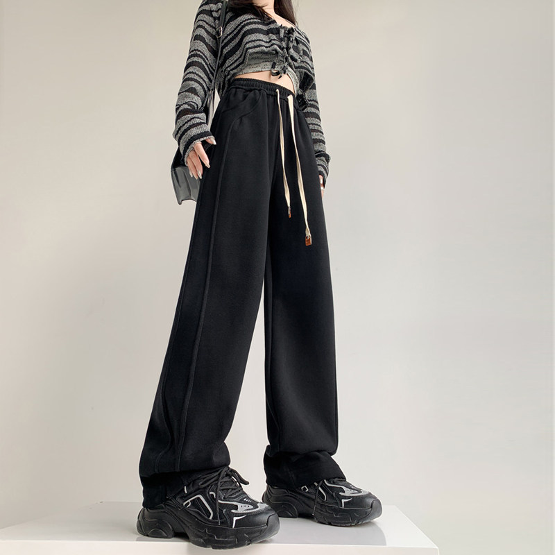 大码加绒侧开叉阔腿裤胖mm女2025秋冬新款高腰垂感加厚休闲运动裤,淘宝优惠券,粉丝福利购,淘宝优惠卷